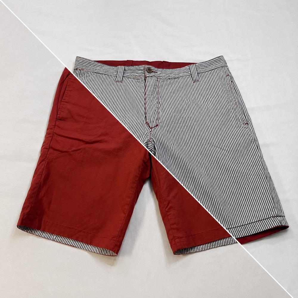 Taylor Vintage Men's Chino Shorts Size 30 Red Reversible Seersucker Cotton